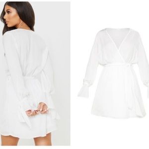 white satin wrap cuff detail shift dress